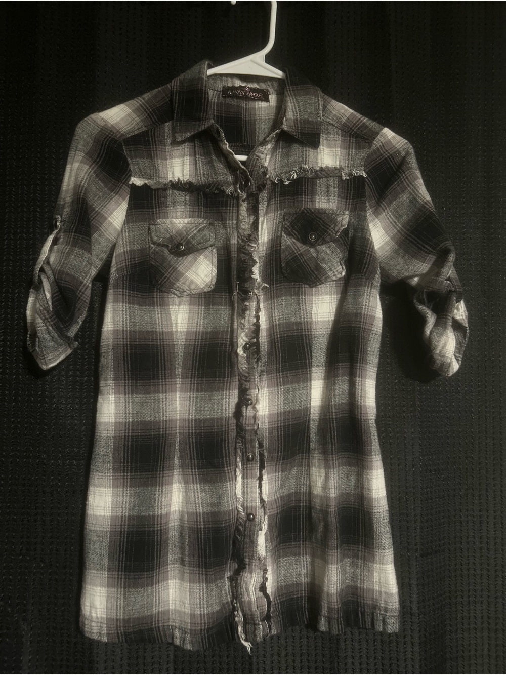 Almost Famous Women’s Black and White Plaid Pearl Snap Shirt